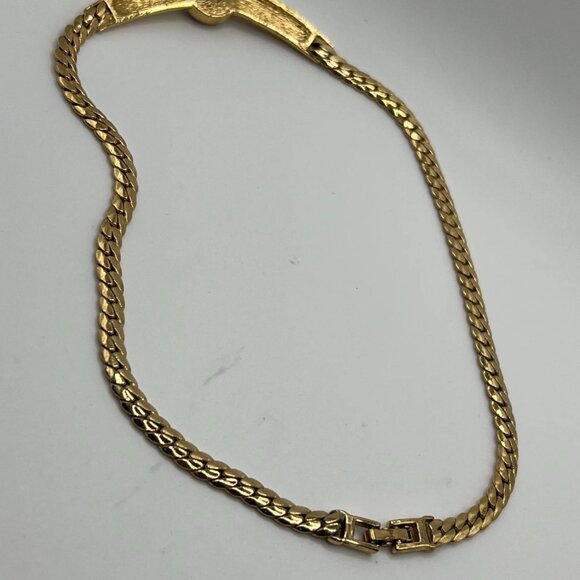 Vintage Goldtone Woven Chain Collar Necklace with Purple Cabochon - Picture 3 of 7